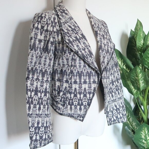 Derek Lam 10 Crosby Tweed Cropped Open-Front Long Sleeve Cutout Jacket Blazer 0 - Picture 4 of 13